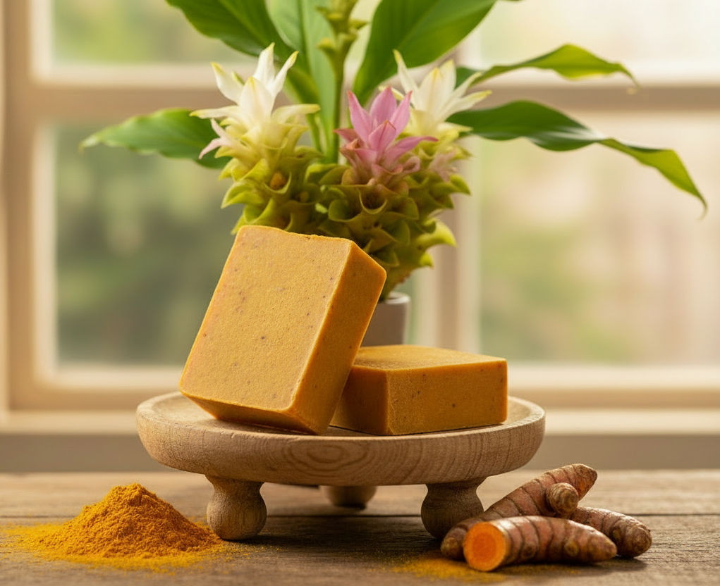 Made with real turmeric, nourishing oils, and gentle botanicals, this soap cleanses without stripping, supports clearer skin, and helps reduce breakouts while brightening dull areas. Perfect for sensitive, acne-prone, or combination skin. real turmeric plant,. The soap bush company, best turmeric face bar, canadian made